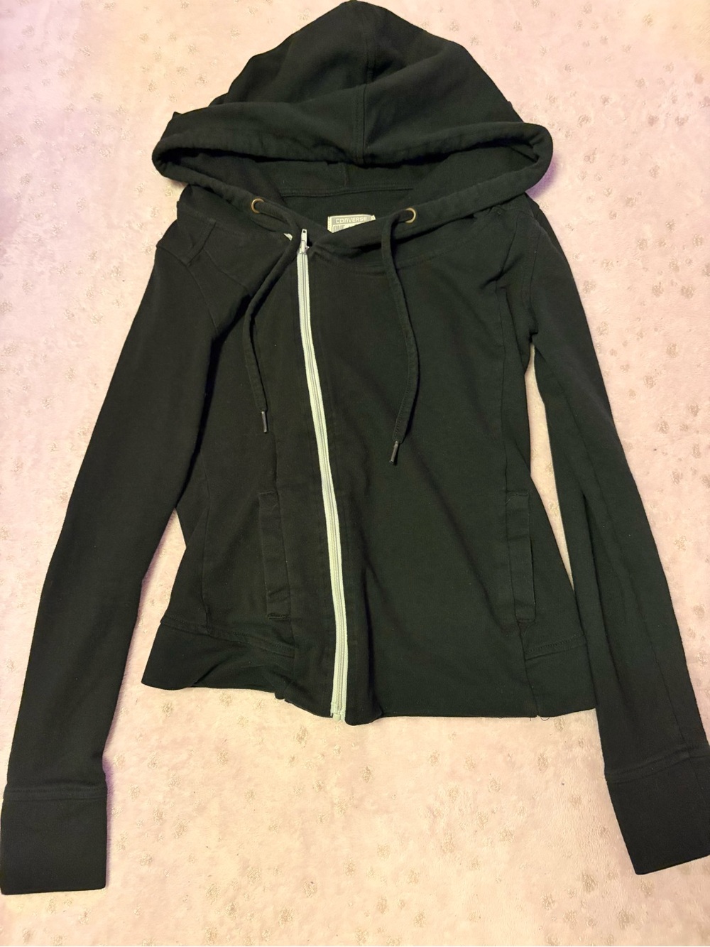 Converse Black Asymmetrical Zip Bomber Hoodie Jacket
